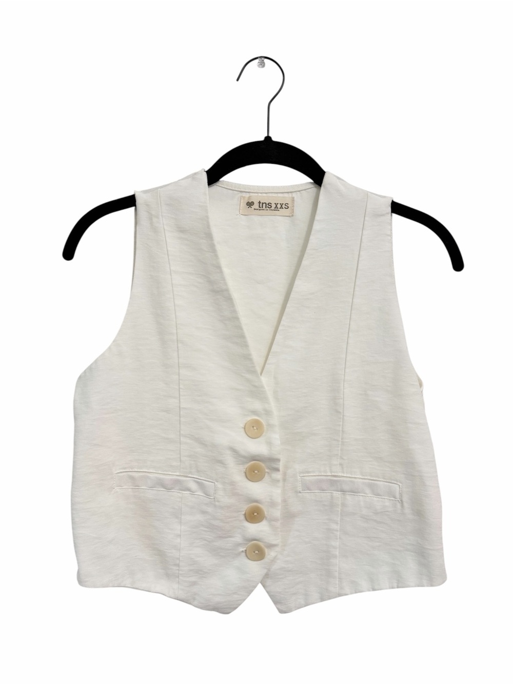 TNS Cream Sleeveless Vest with Decorative Pockets